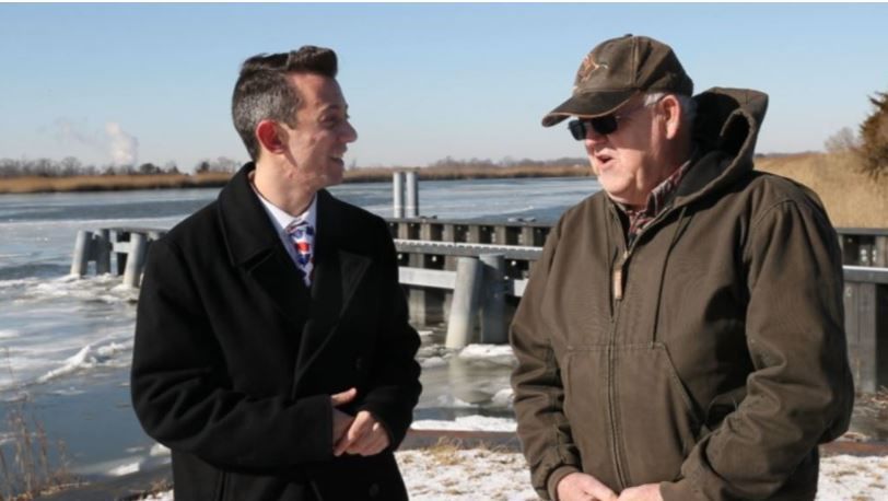 Meteorologist Joe Martucci with Mayor Randy Dickinson of Stow Creek